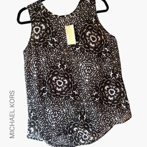 NWT MICHAEL KORS SLEEVELESS ANIMAL PRINT TOP FAUX WRAP BACK | SIZE: 12
